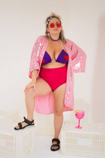 Kimono Longo - Paetê Rosa 